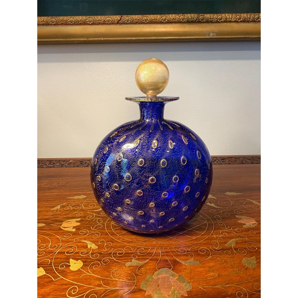 Gambaro & Poggi Murano Art‎ Glass Bottle - Cobalt Blue Gold Aventurine
